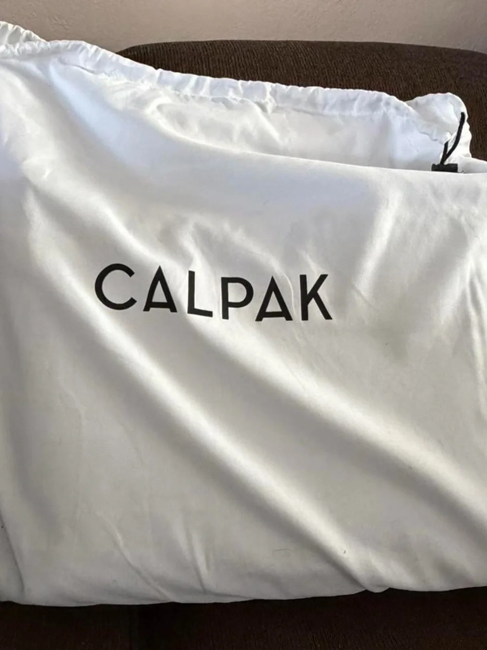 Calpak Black Leather Laptop Tote with Wide Shoulder Strap